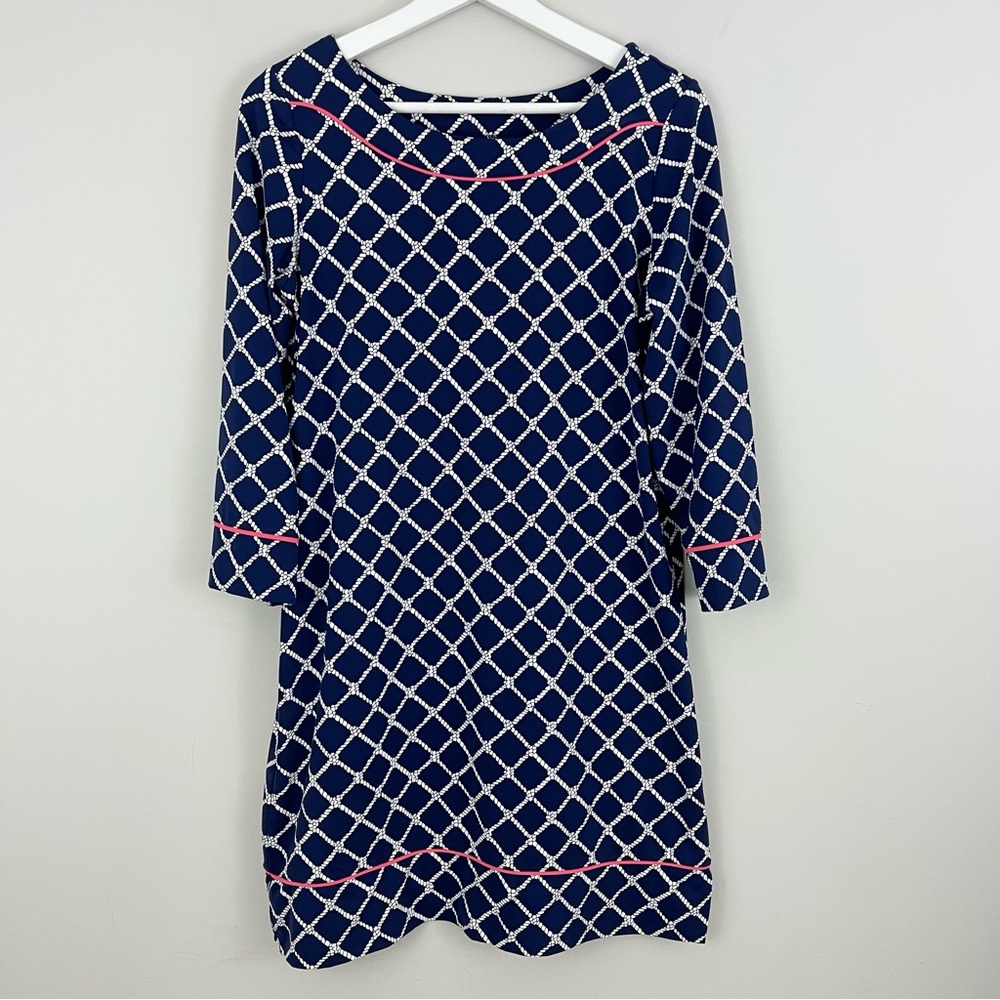 Lands' End 3/4 Sleeve Rope Print Stretch Shift Dress